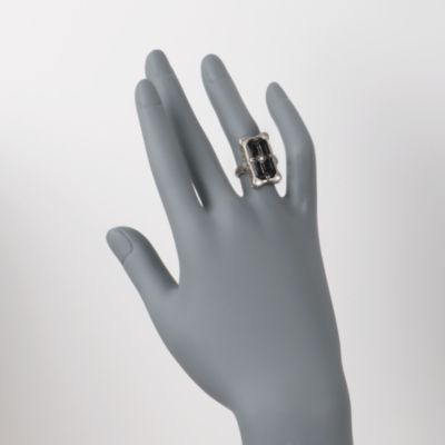 C. 1950 Vintage Black Onyx and Diamond Dinner Ring in 14kt White Gold. Size 6.5 &mdash; Alt Image 2