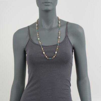 C. 1970 Vintage Cultured Pearl and Multicolored Enamel Necklace in 14kt and 18kt Gold. 30.5" &mdash; Alt Image 2
