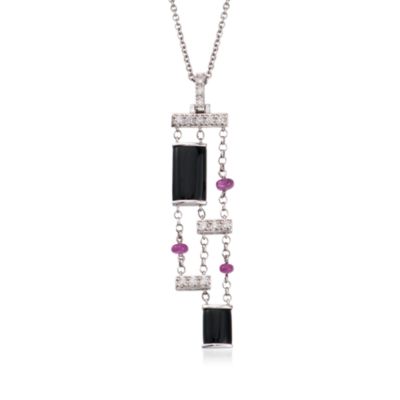 C. 2000 Vintage .20 ct. t.w. Ruby and .20 ct. t.w. Diamond Necklace With Black Onyx in 14kt White Gold. 18" &mdash; Alt Image 1
