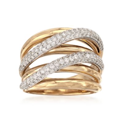Roberto Coin .90 ct. t.w. Diamond Crossover Ring in 18kt Yellow Gold. Size 7 &mdash; Alt Image 1