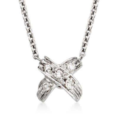 Roberto Coin "Tiny Treasures" Pave Diamond "X" Pendant Necklace in 18kt White Gold. 16" &mdash; Alt Image 1