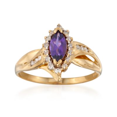 C. 1980 Vintage .35 Carat Amethyst and .20 ct. t.w. Diamond Ring in 14kt Yellow Gold. Size 9 &mdash; Alt Image 1