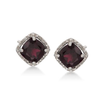 4.25 ct. t.w. Garnet Stud Earrings With Diamond in Sterling Silver &mdash; Alt Image 1