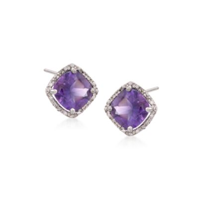 3.90 ct. t.w. Amethyst Stud Earrings With Diamonds in Sterling Silver &mdash; Alt Image 1