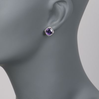 3.90 ct. t.w. Amethyst Stud Earrings With Diamonds in Sterling Silver &mdash; Alt Image 2