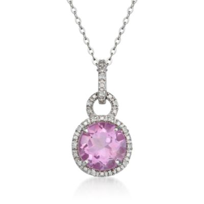 3.30 Carat Pink Topaz Pendant Necklace With Diamonds in Sterling Silver. 18" &mdash; Alt Image 1