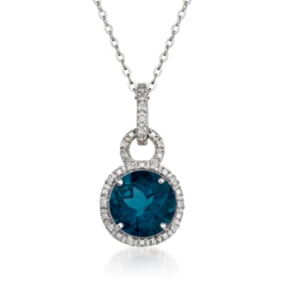 3.70 Carat London Blue Topaz Pendant Necklace With Diamonds in Sterling Silver. 18" &mdash; Alt Image 1