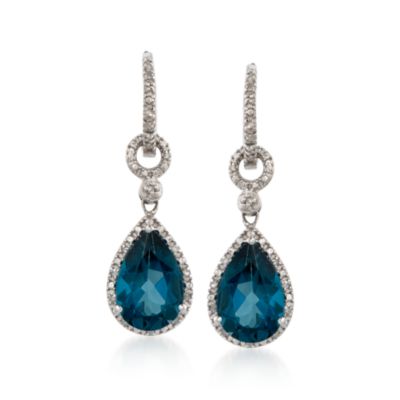 7.20 ct. t.w. London Blue Topaz and .10 ct. t.w. Diamond Drop Earrings in Sterling Silver &mdash; Alt Image 1
