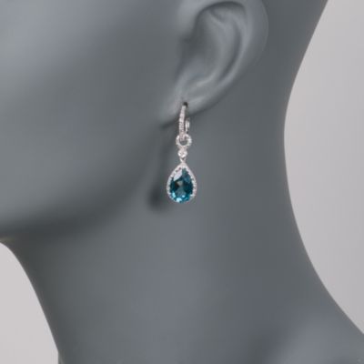 7.20 ct. t.w. London Blue Topaz and .10 ct. t.w. Diamond Drop Earrings in Sterling Silver &mdash; Alt Image 2
