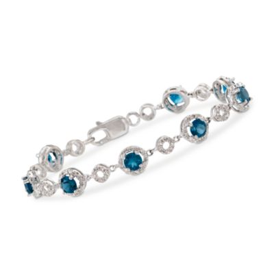 4.35 ct. t.w. London Blue Topaz and .25 ct. t.w. Diamond Circle Link Bracelet in Sterling Silver. 7" &mdash; Alt Image 1