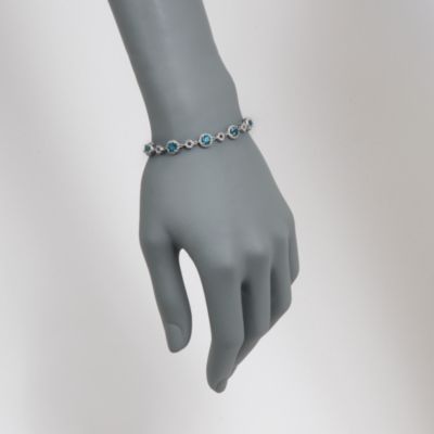 4.35 ct. t.w. London Blue Topaz and .25 ct. t.w. Diamond Circle Link Bracelet in Sterling Silver. 7" &mdash; Alt Image 2