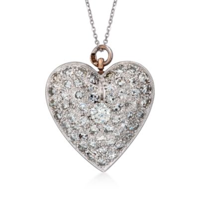 C. 1950 Vintage 2.30 ct. t.w. .20 ct. t.w. Heart-Shaped Pin Pendant Necklace in 14kt White Gold  &mdash; Alt Image 1