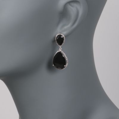 Black Onyx and .25 ct. t.w. Diamond Drop Earrings in Sterling Silver &mdash; Alt Image 2