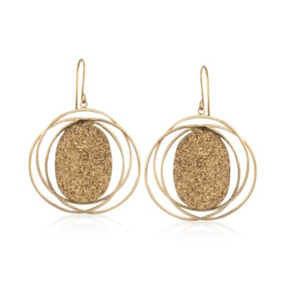 Italian Golden Drusy Intertwining Circle Oval Drop Earrings in 14kt Yellow Gold &mdash; Alt Image 1