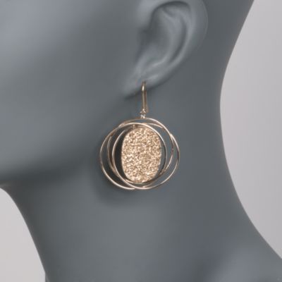 Italian Golden Drusy Intertwining Circle Oval Drop Earrings in 14kt Yellow Gold &mdash; Alt Image 2