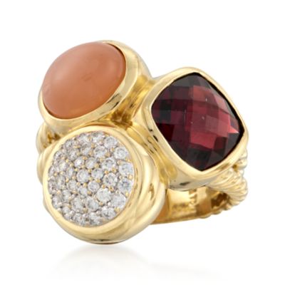 C. 1990 Vintage David Yurman Diamond and Garnet Ring With Quartz in 14kt Yellow Gold. Size 8 &mdash; Alt Image 1