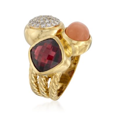 C. 1990 Vintage David Yurman Diamond and Garnet Ring With Quartz in 14kt Yellow Gold. Size 8 &mdash; Alt Image 3