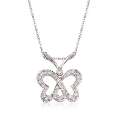 C. 1980 Vintage Tiffany Jewelry .35 ct. t.w. Diamond Butterfly Necklace in Platinum. 15" &mdash; Alt Image 1