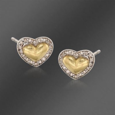 Scott Kay .18 ct. t.w. Diamond Heart Stud Earrings in Two-Tone &mdash; Alt Image 1