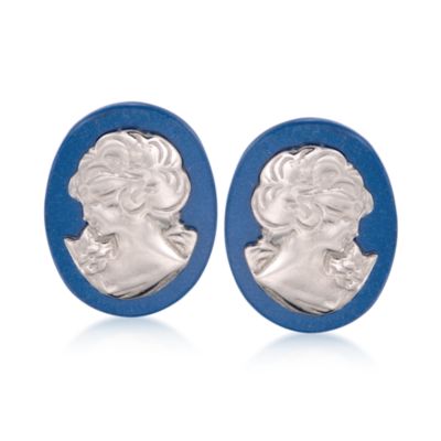 Italian Lapis Cameo Earrings in Sterling Silver &mdash; Alt Image 1