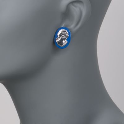 Italian Lapis Cameo Earrings in Sterling Silver &mdash; Alt Image 2