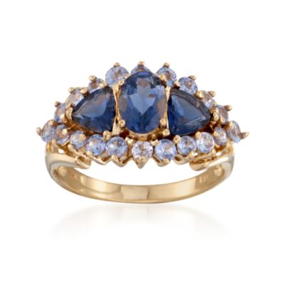 C. 1990 Vintage 1.50 ct. t.w. Tanzanite and 1.35 ct. t.w. Iolite Ring in 14kt Yellow Gold. Size 7 &mdash; Alt Image 1