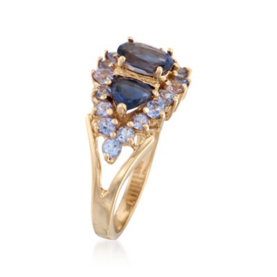 C. 1990 Vintage 1.50 ct. t.w. Tanzanite and 1.35 ct. t.w. Iolite Ring in 14kt Yellow Gold. Size 7 &mdash; Alt Image 3