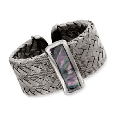 Roberto Coin Black Mother-Of-Pearl Wide Woven Cuff Bracelet in Sterling Silver. 7" &mdash; Alt Image 1
