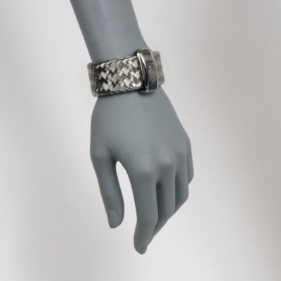 Roberto Coin Black Mother-Of-Pearl Wide Woven Cuff Bracelet in Sterling Silver. 7" &mdash; Alt Image 2