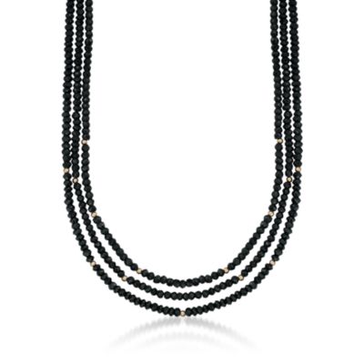 Black Spinel and Gold Bead Three-Row Necklace in 14kt Yellow Gold &mdash; Alt Image 1