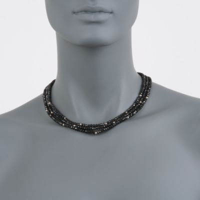 Black Spinel and Gold Bead Three-Row Necklace in 14kt Yellow Gold &mdash; Alt Image 2