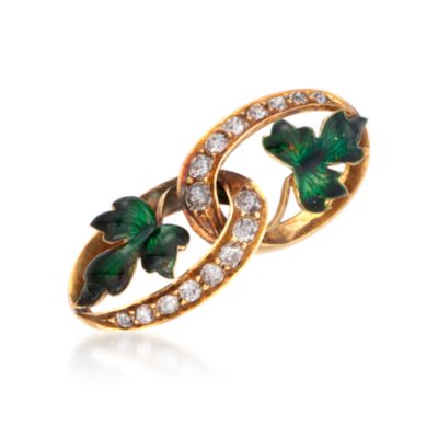 C. 1900 Vintage .60 ct. t.w. Diamond Pin With Green Enamel in 18kt Yellow Gold &mdash; Alt Image 1