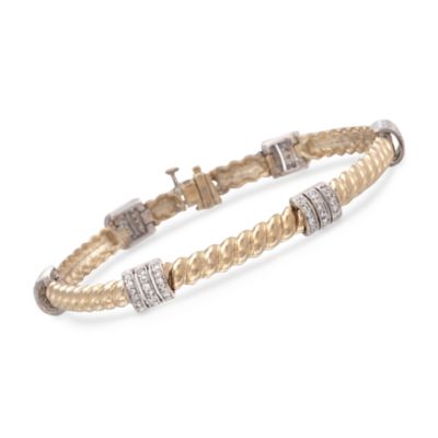 1.00 ct. t.w. Diamond Station Twist-Style Bracelet in 14kt Two-Tone Gold. 7" &mdash; Alt Image 1
