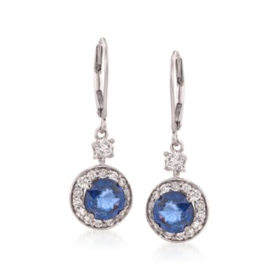 3.00 ct. t.w. Sapphire and .75 ct. t.w. Diamond Drop Earrings in 14kt White Gold &mdash; Alt Image 1