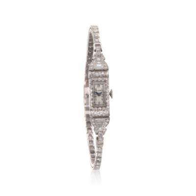 C. 1940 Vintage Helbros 1.55 ct. t.w. Women's Diamond Watch in 14kt White Gold and Platinum. Size 7.5 &mdash; Alt Image 1