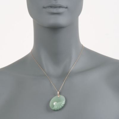Green Jade Seashell and Cultured Pearl Pendant Necklace in 14kt Yellow Gold &mdash; Alt Image 3