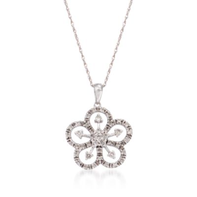 C. 2000 Vintage .36 ct. t.w. Diamond Flower Pendant Necklace in 14kt White Gold. 18" &mdash; Alt Image 1