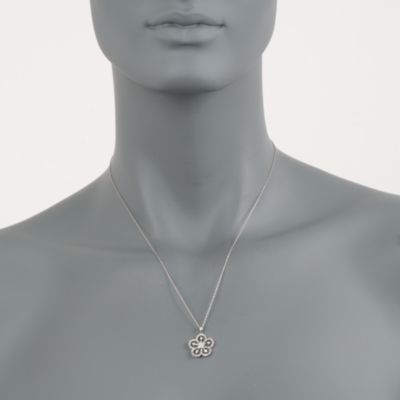 C. 2000 Vintage .36 ct. t.w. Diamond Flower Pendant Necklace in 14kt White Gold. 18" &mdash; Alt Image 2