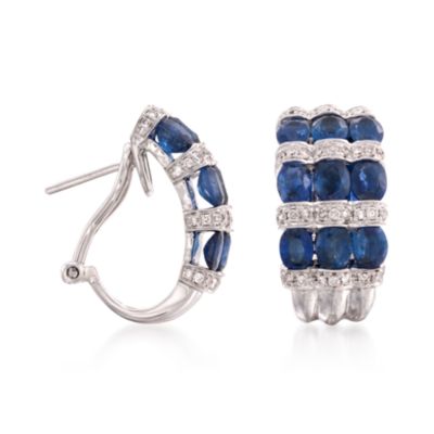 6.29 ct. t.w. Sapphire and .58 ct. t.w. Diamond Hoop Earrings in 18kt White Gold &mdash; Alt Image 3