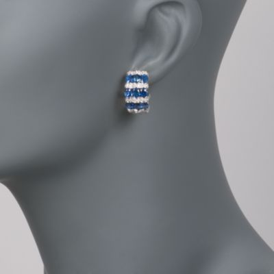 6.29 ct. t.w. Sapphire and .58 ct. t.w. Diamond Hoop Earrings in 18kt White Gold &mdash; Alt Image 2
