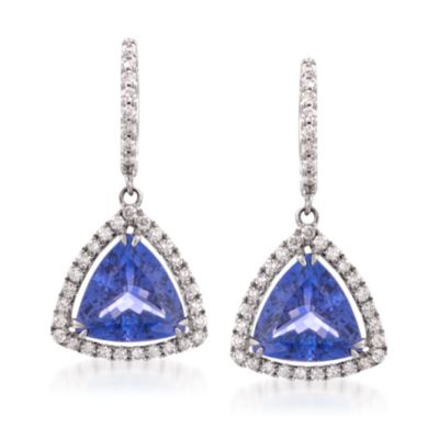 5.43 ct. t.w. Tanzanite and .59 ct. t.w. Diamond Drop Earrings in 18kt White Gold &mdash; Alt Image 1