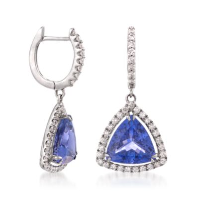 5.43 ct. t.w. Tanzanite and .59 ct. t.w. Diamond Drop Earrings in 18kt White Gold &mdash; Alt Image 3