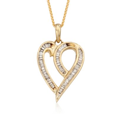 C. 1980 Vintage .75 ct. t.w. Diamond Heart Pendant Necklace in 14kt Yellow Gold. 18" &mdash; Alt Image 1