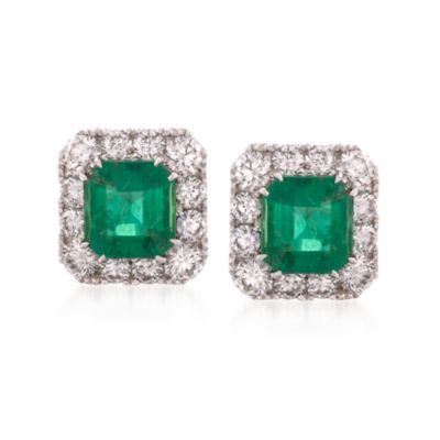 4.32 ct. t.w. Emerald and 2.38 ct. t.w. Diamond Earrings in 18kt White Gold &mdash; Alt Image 1