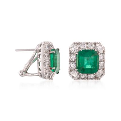 4.32 ct. t.w. Emerald and 2.38 ct. t.w. Diamond Earrings in 18kt White Gold &mdash; Alt Image 3