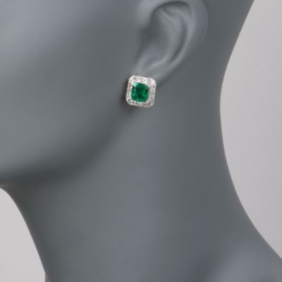 4.32 ct. t.w. Emerald and 2.38 ct. t.w. Diamond Earrings in 18kt White Gold &mdash; Alt Image 2