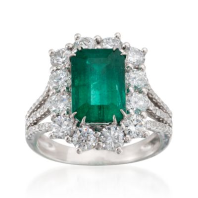 3.87 Carat Emerald and 1.95 ct. t.w. Diamond Ring in 18kt White Gold &mdash; Alt Image 1