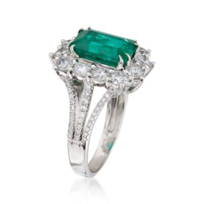 3.87 Carat Emerald and 1.95 ct. t.w. Diamond Ring in 18kt White Gold &mdash; Alt Image 3