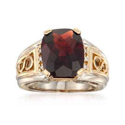 C. 1990 Vintage 6.30 Carat Garnet Ring With Diamonds in 14kt Two-Tone Gold. Size 4.75 &mdash; Alt Image 1