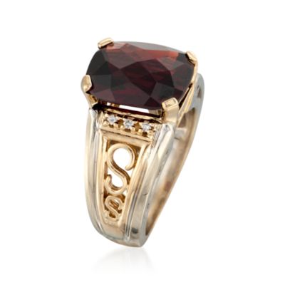 C. 1990 Vintage 6.30 Carat Garnet Ring With Diamonds in 14kt Two-Tone Gold. Size 4.75 &mdash; Alt Image 3